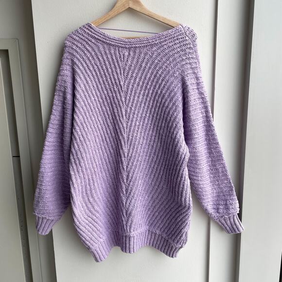 Free People Oversized Sweater Sunset V Neck Ribbed Pullover Lavender Purple Sz S - Picture 6 of 13